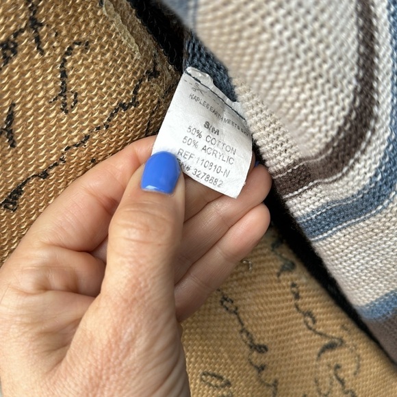 💙🤎🤍Goddis S/M blue tan cream black Naples sweater cardigan drape - Picture 7 of 10